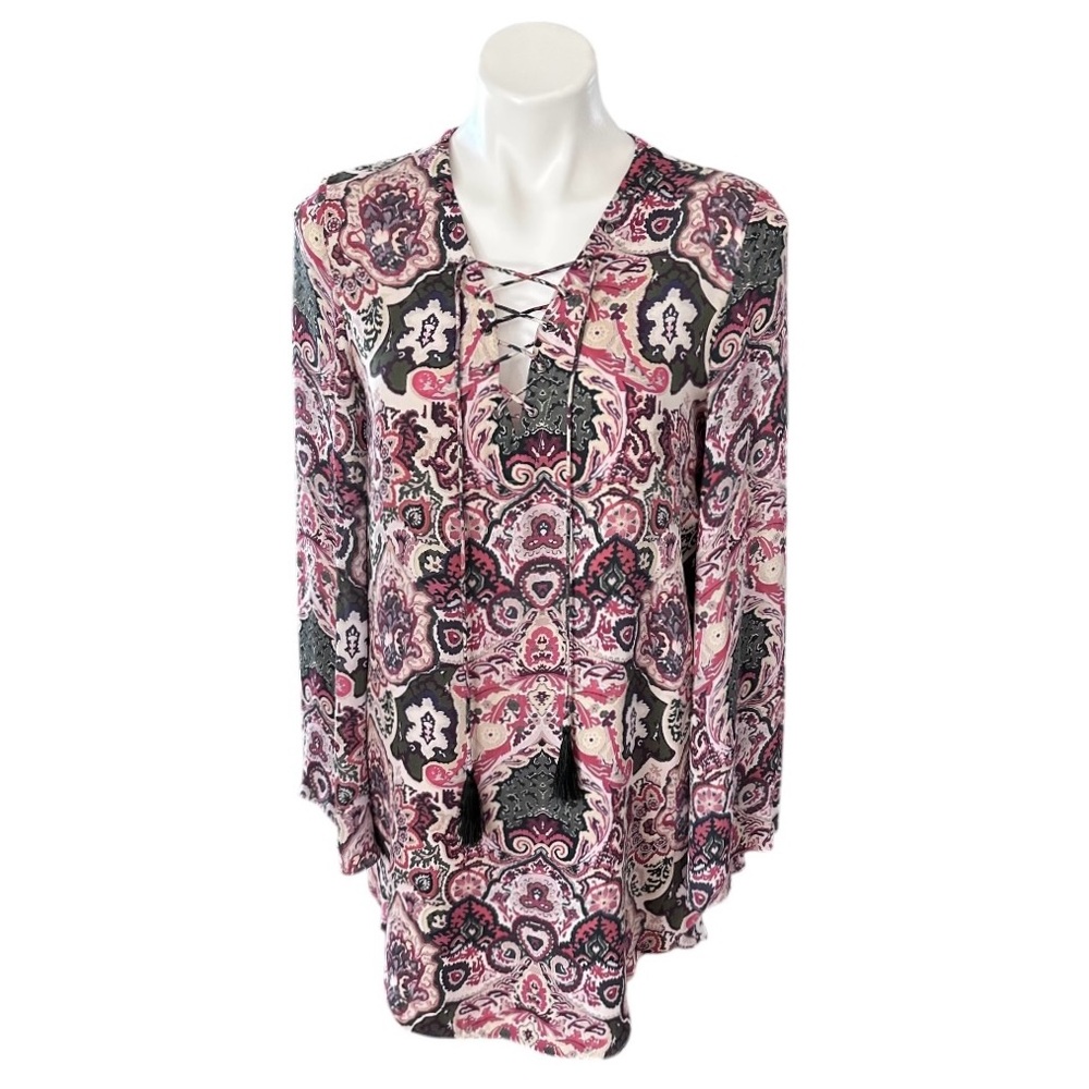Haute Hippie Lace Up Pink Paisley Silk Dress Size S